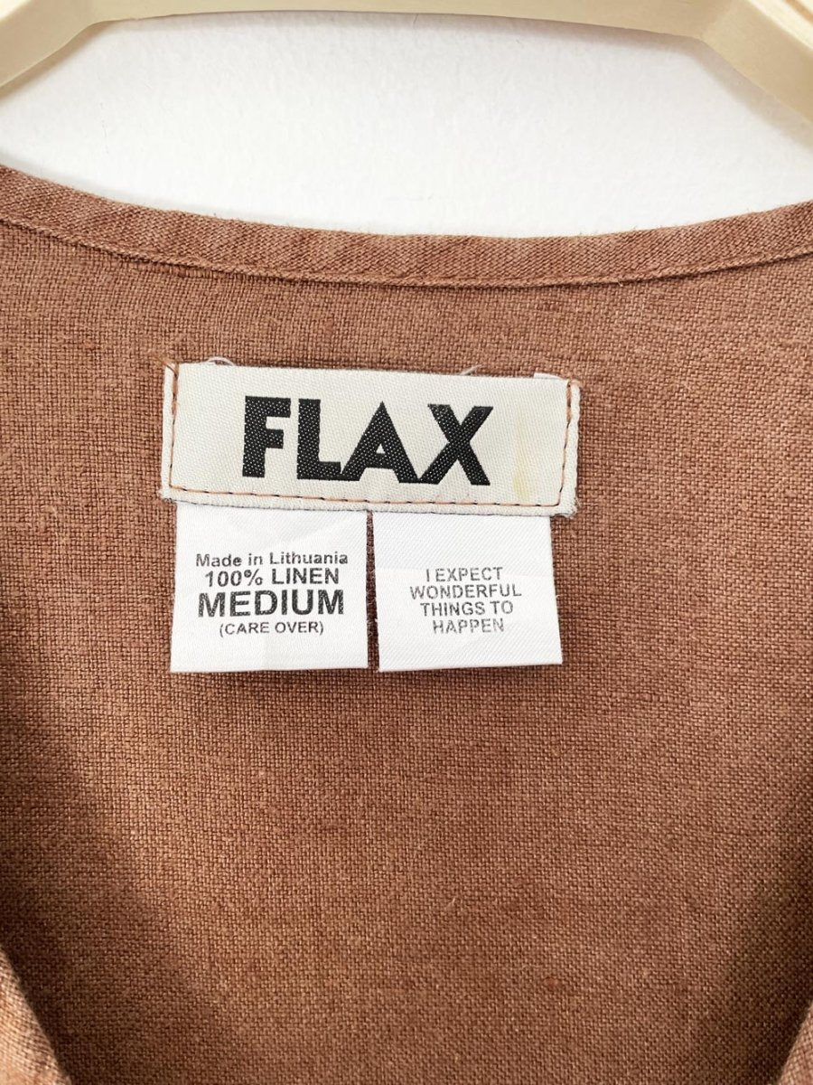 flax 100% linen full button v-neck shirt - good market thrift store