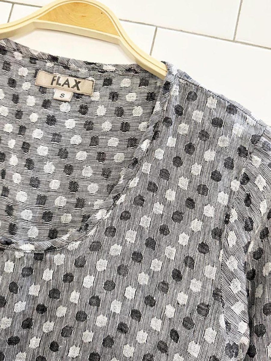 flax 100% linen polka dot relaxed mini dress - good market thrift store