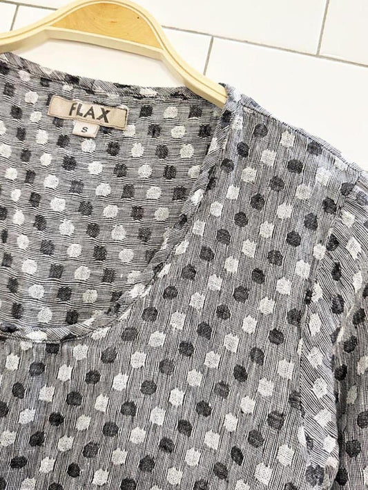 flax 100% linen polka dot relaxed mini dress - good market thrift store