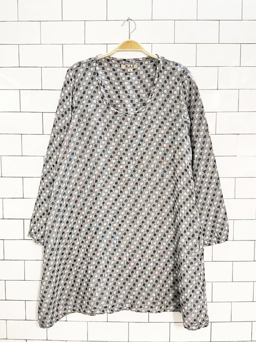 flax 100% linen polka dot relaxed mini dress - good market thrift store