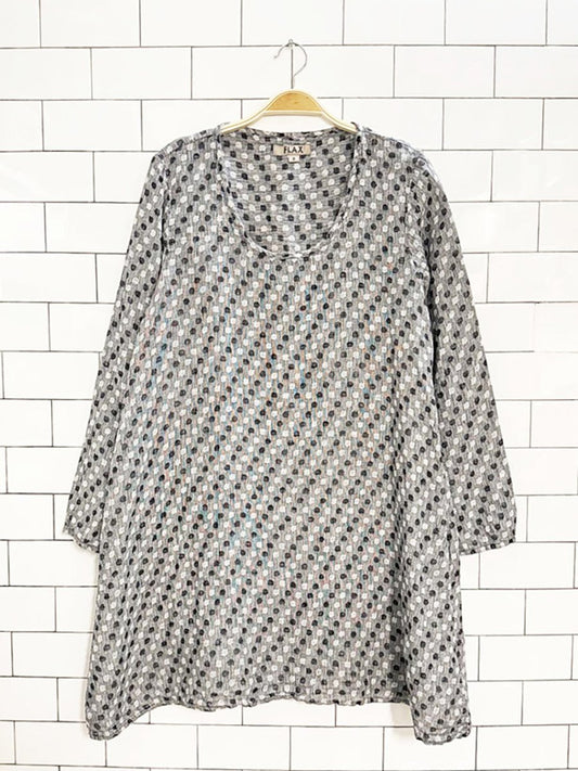 flax 100% linen polka dot relaxed mini dress - good market thrift store