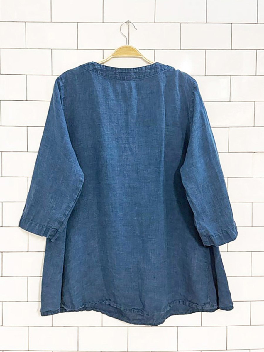 flax 100% linen relaxed top - good market thrift store