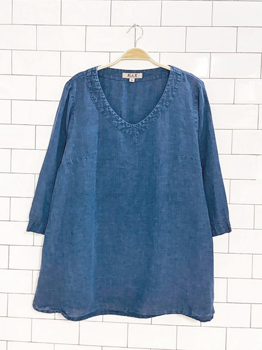 flax 100% linen relaxed top - good market thrift store