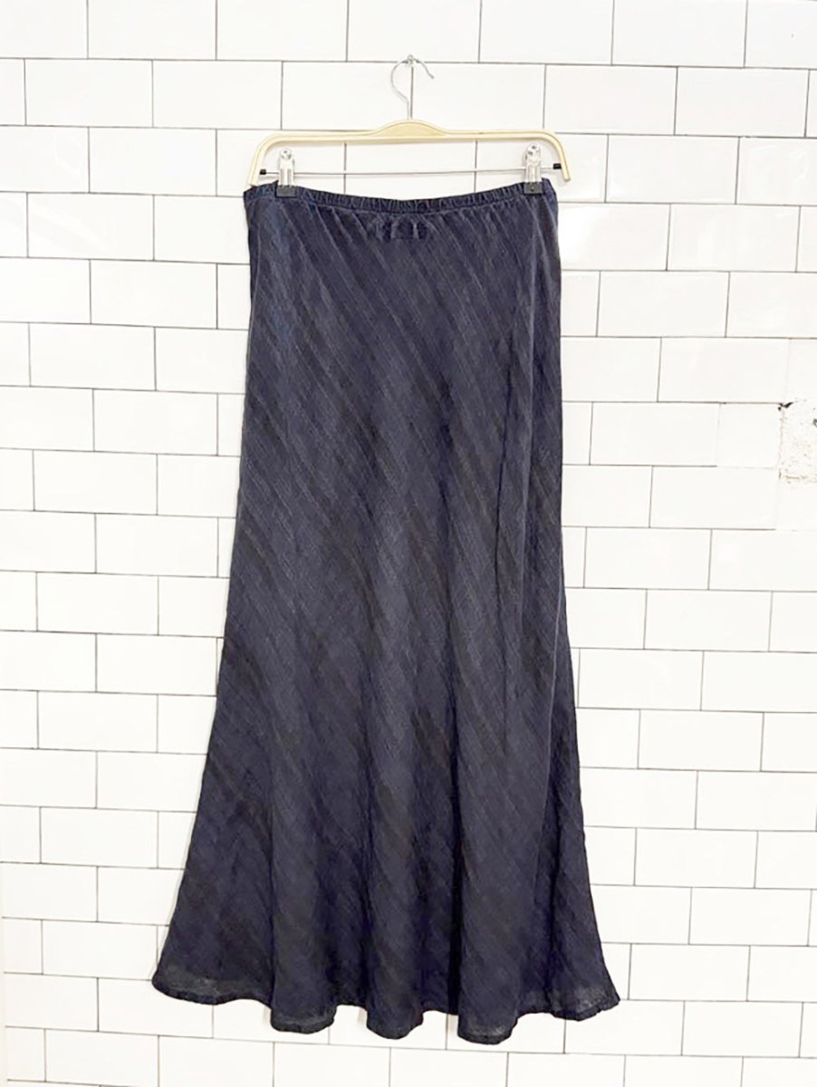 flax 100% linen stripe a - line midi maxi skirt - good market thrift store
