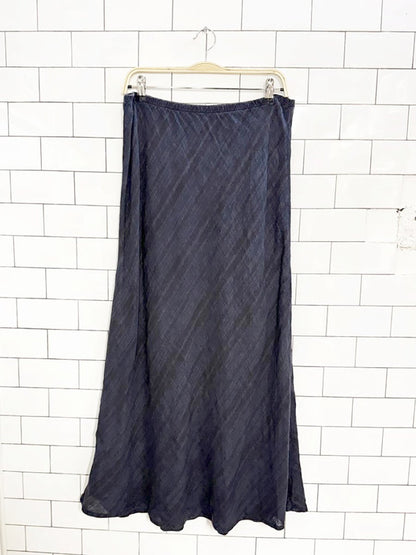 flax 100% linen stripe a - line midi maxi skirt - good market thrift store