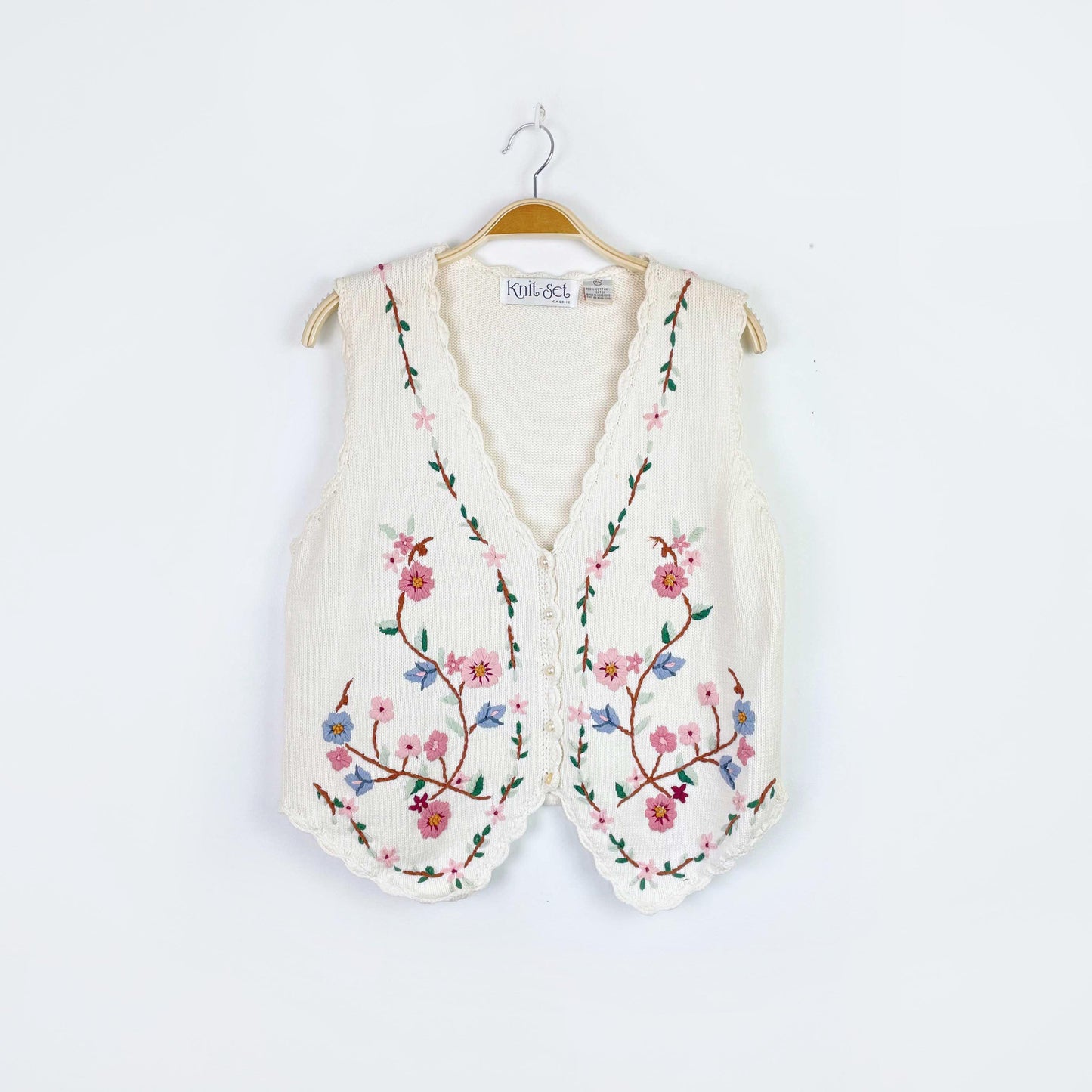 vintage 90s knit set floral embroidered vest