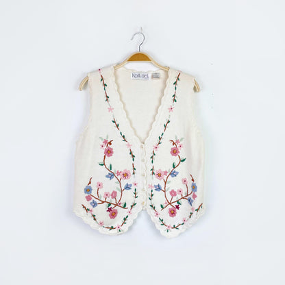 vintage 90s knit set floral embroidered vest