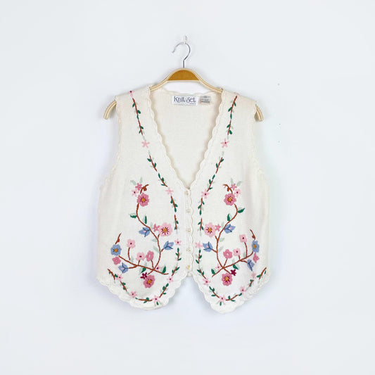 vintage 90s knit set floral embroidered vest