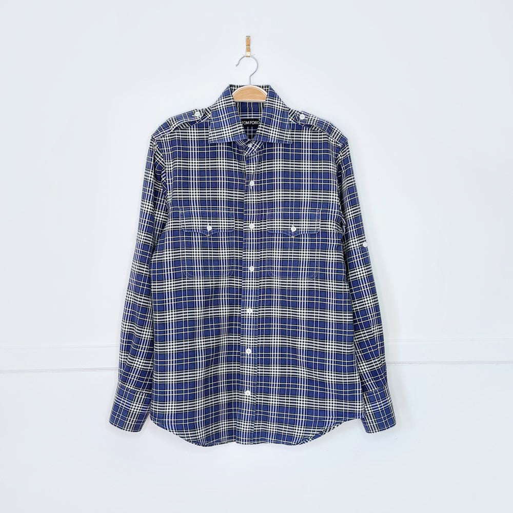 tom ford plaid epaulette utility shirt