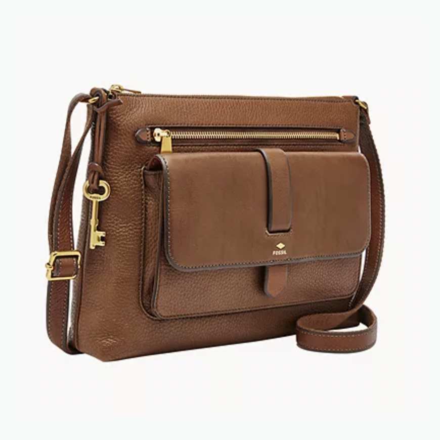 fossil kinley brown large crossbody bag
