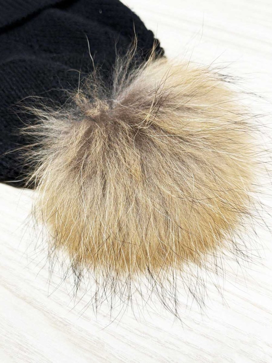 fox fur pom cable knit toque - good market thrift store
