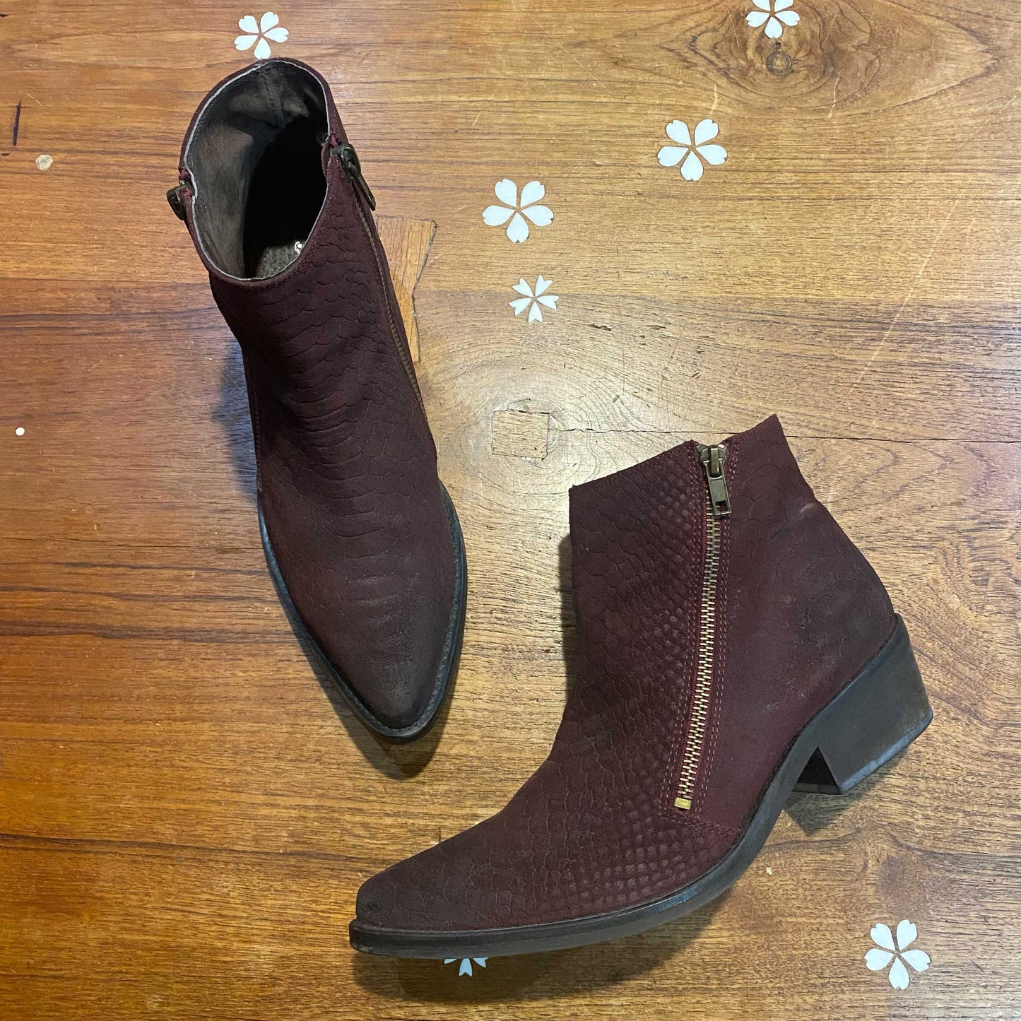 free people embossed suede western ankle boot - size 37