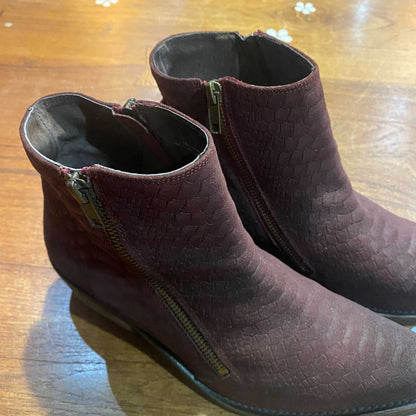 free people embossed suede western ankle boot - size 37