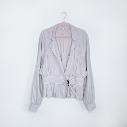 free people tan joani linen-blend jacket - size xs