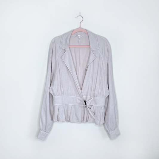 free people tan joani linen-blend jacket - size xs
