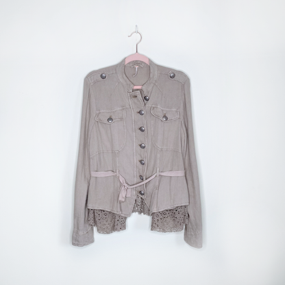 free people emilia military linen-blend jacket - size xs