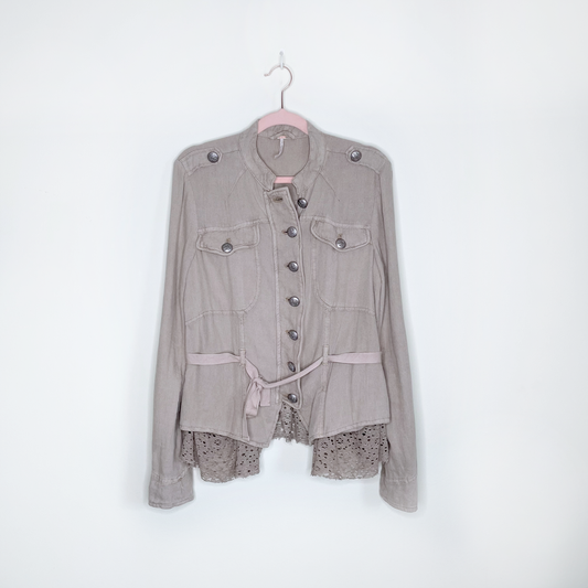 free people emilia military linen-blend jacket - size xs