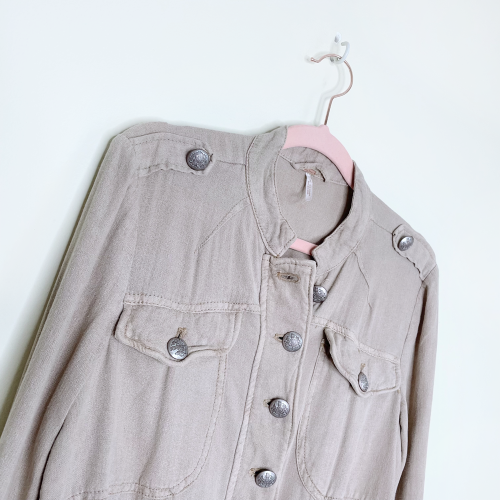 free people emilia military linen-blend jacket - size xs