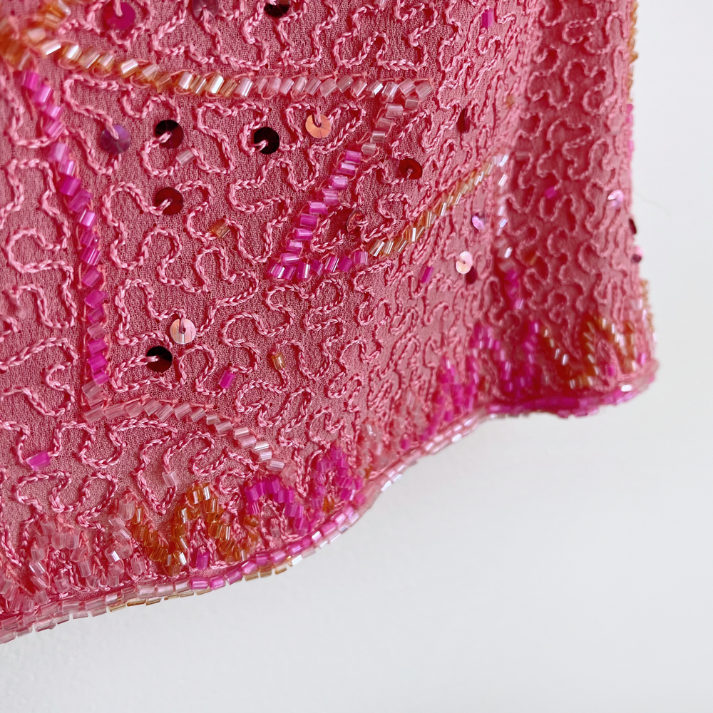 vintage frank usher pink sequin tee - size 14UK
