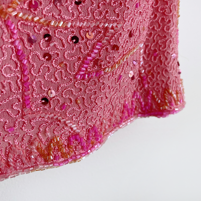 vintage frank usher pink sequin tee - size 14UK