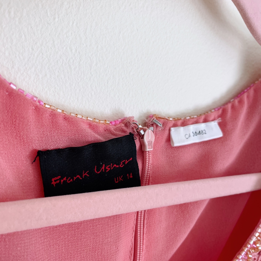 vintage frank usher pink sequin tee - size 14UK
