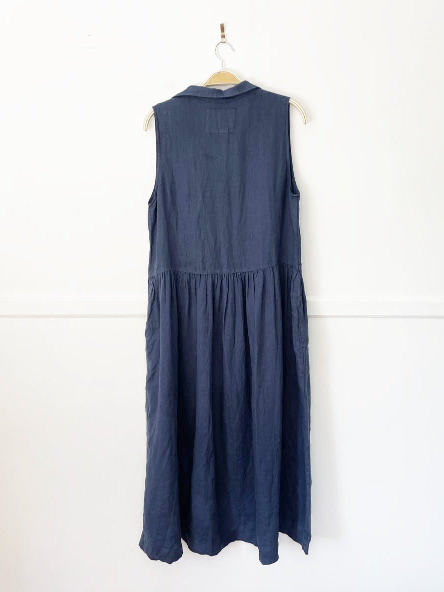 frank & eileen daphne 100% linen collared maxi dress - good market thrift store