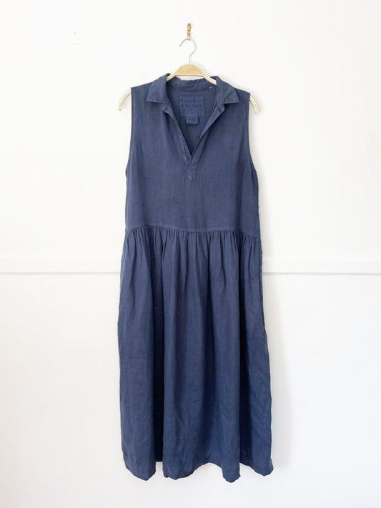 frank & eileen daphne 100% linen collared maxi dress - good market thrift store