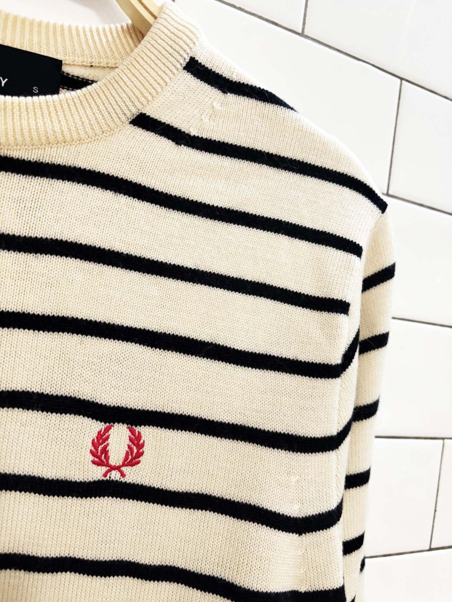 fred perry 100% merino wool nautical stripe knit sweater - good market thrift store