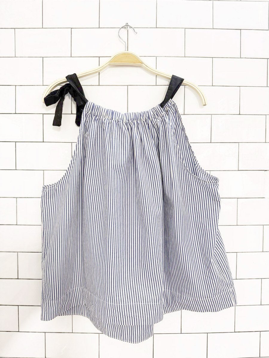 free assembly blue stripe shoulder tie sleevless blouse - good market thrift store