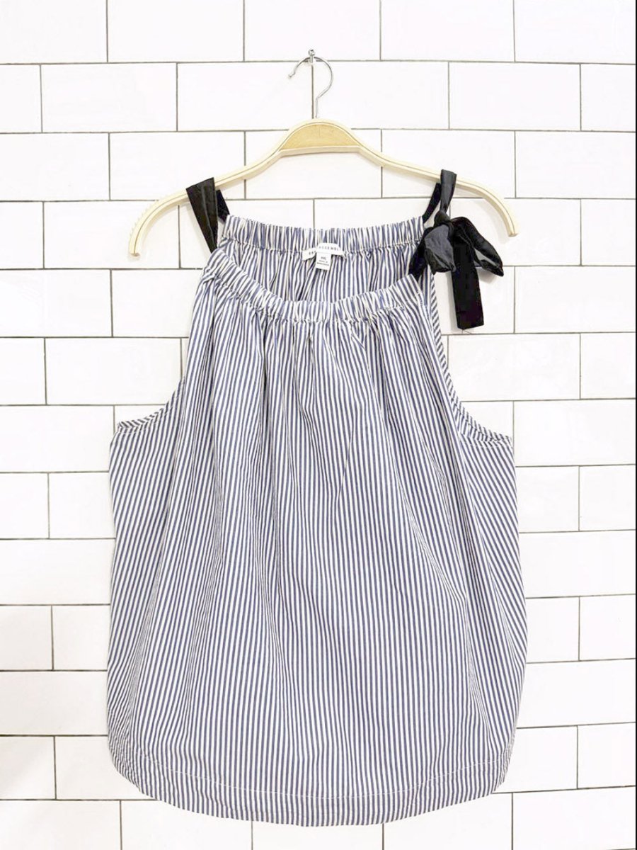 free assembly blue stripe shoulder tie sleevless blouse - good market thrift store