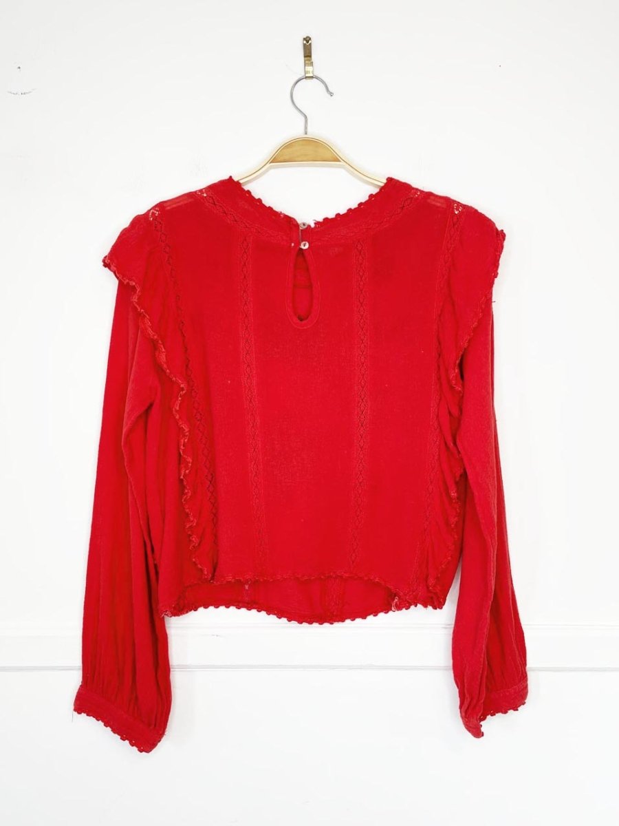 free people amy red boho floral embroidered top - good market thrift store
