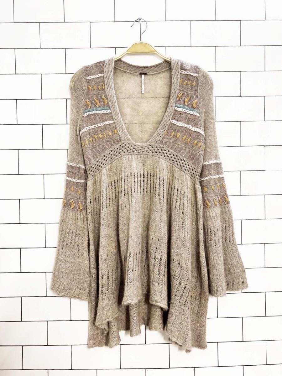 free people boho mohair - blend bell sleeve knit sweater - good market thrift store
