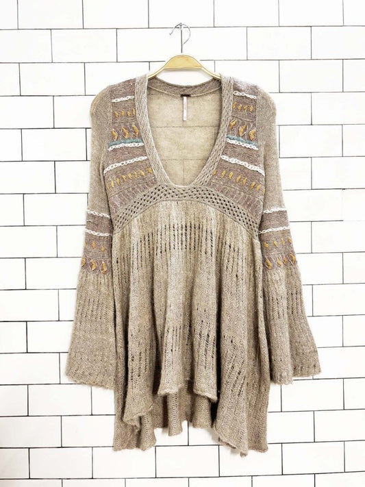 free people boho mohair - blend bell sleeve knit sweater - good market thrift store
