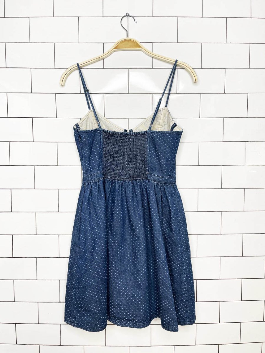 free people denim polka dot bustier country mini dress - good market thrift store