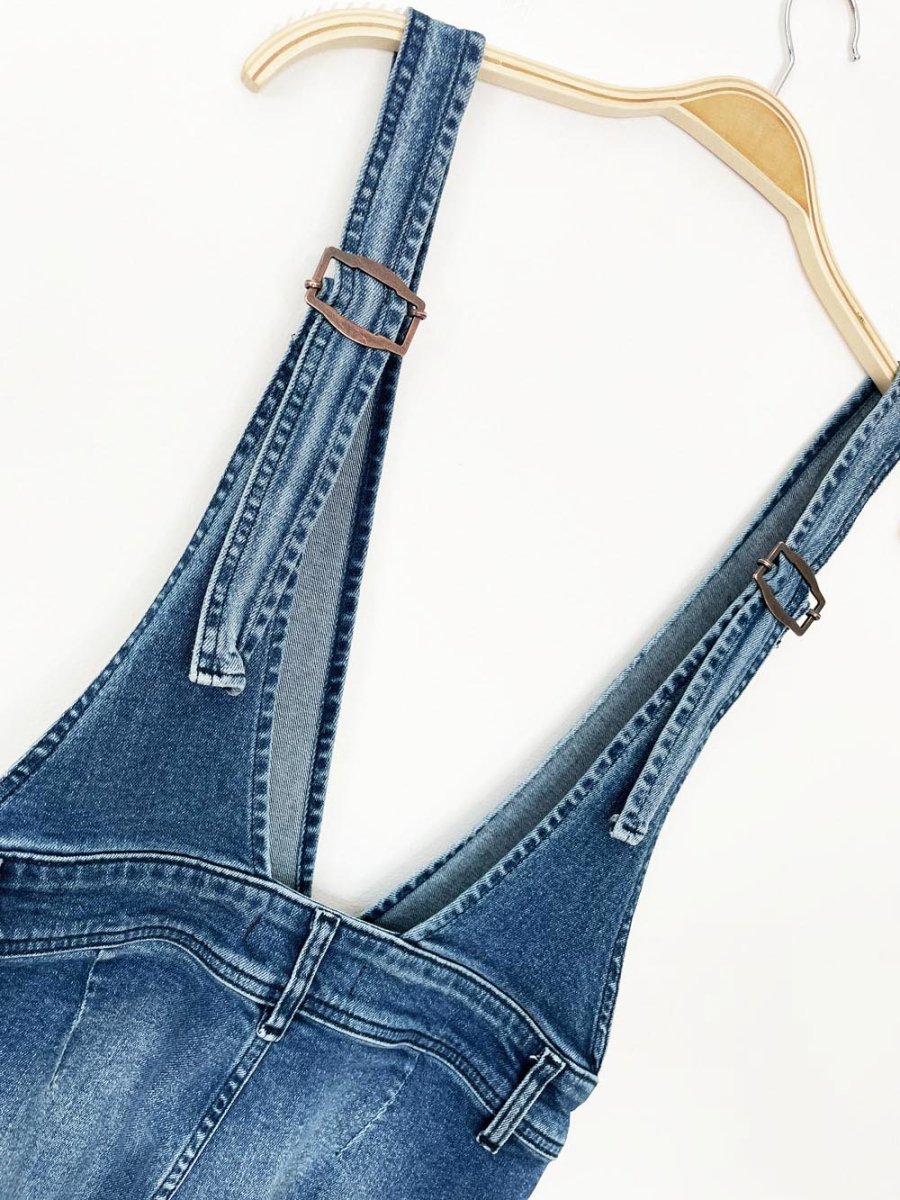 free people flared stretch jumpsuit denim overalls - good market thrift store