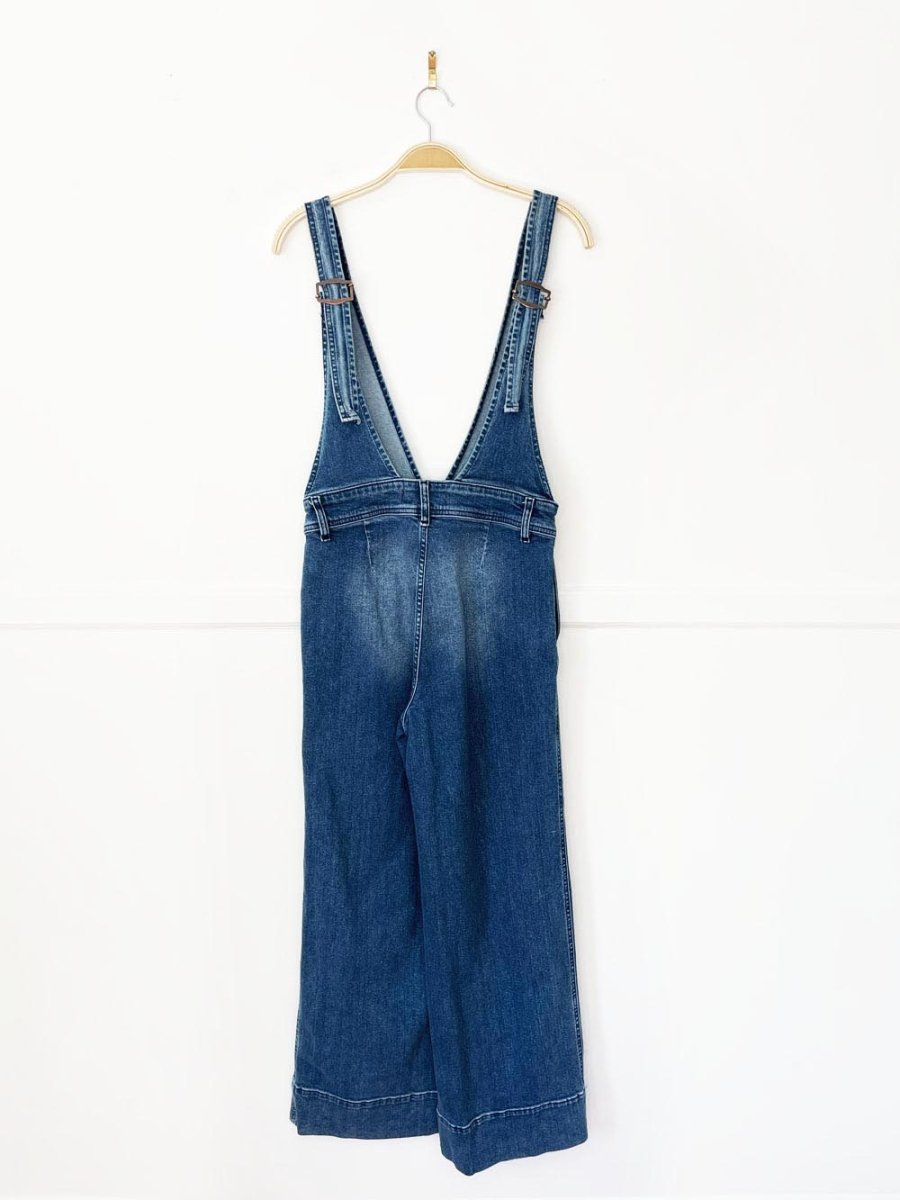free people flared stretch jumpsuit denim overalls - good market thrift store