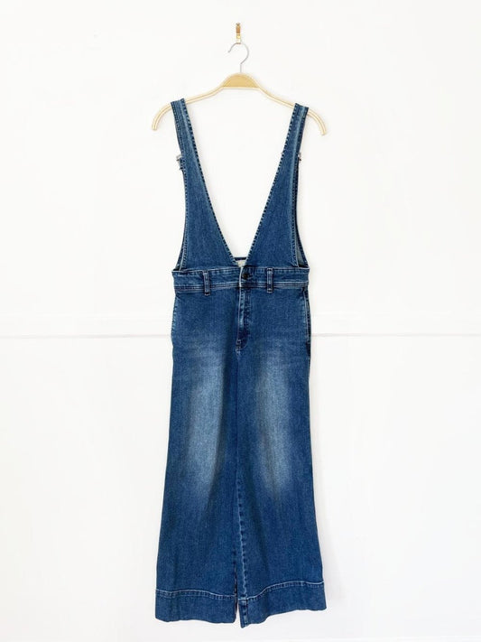 free people flared stretch jumpsuit denim overalls - good market thrift store