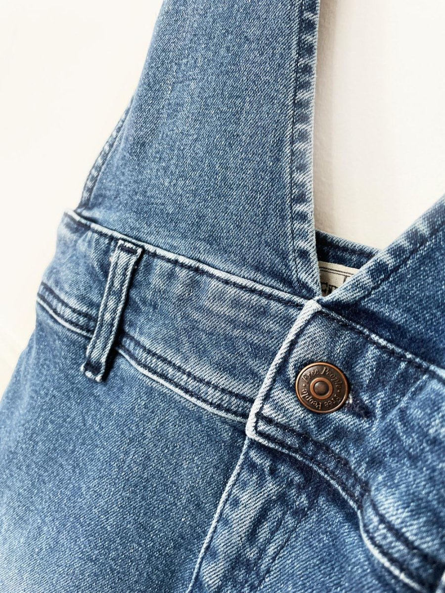 free people flared stretch jumpsuit denim overalls - good market thrift store