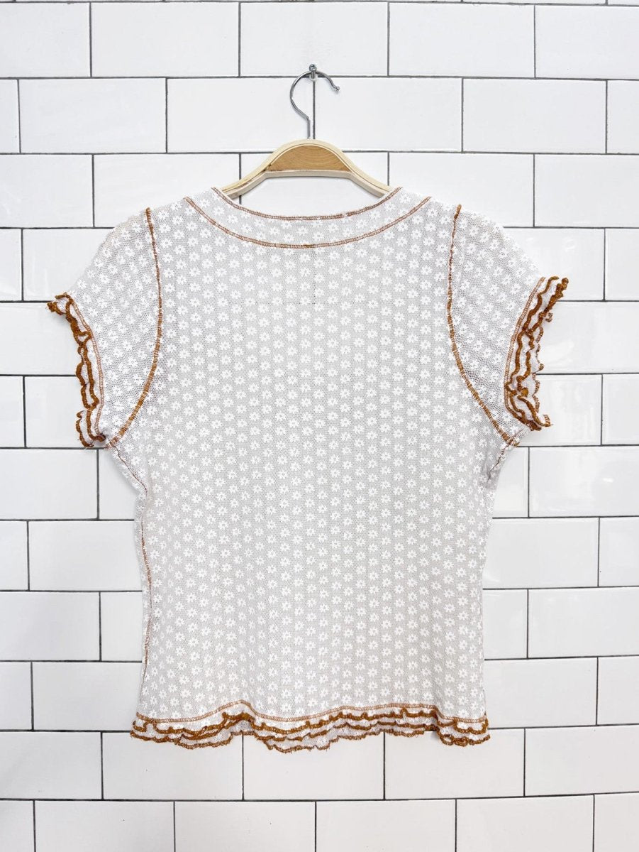 free people garner mesh daisy curly hem baby tee - good market thrift store