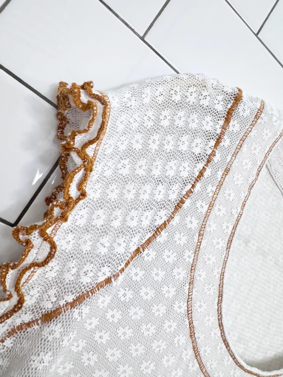 free people garner mesh daisy curly hem baby tee - good market thrift store