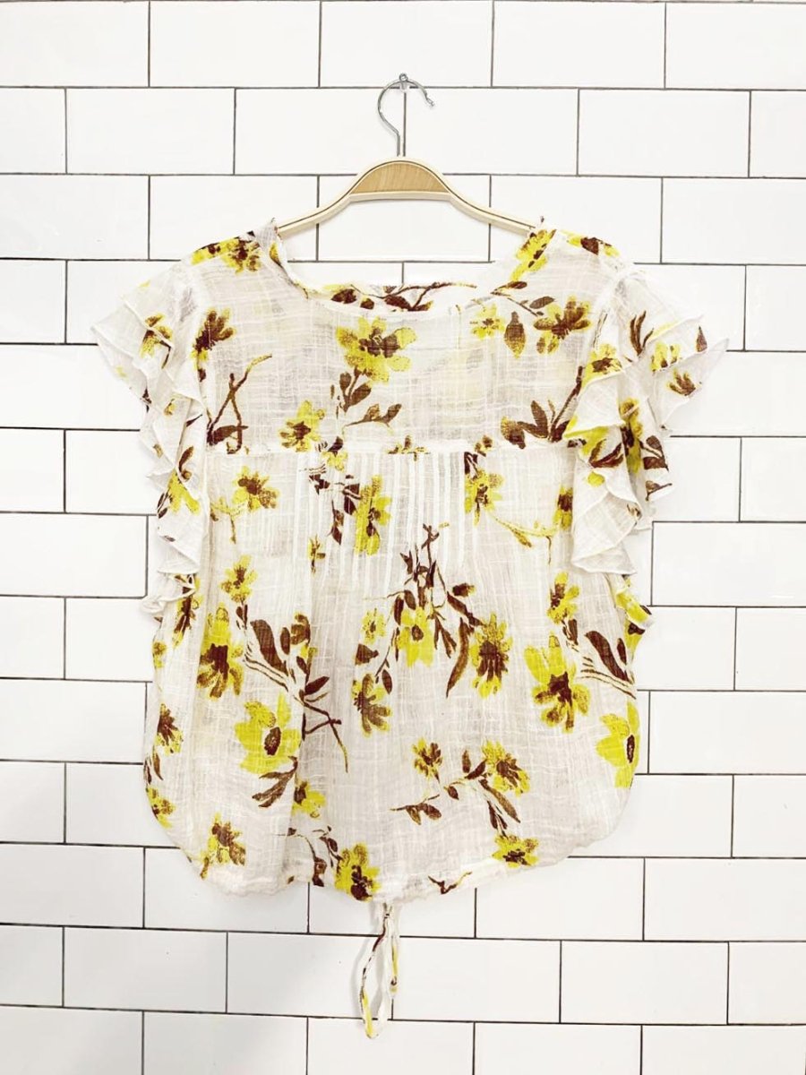 free people one naya hand - printed flutter sleeve top | made in india - good market thrift store