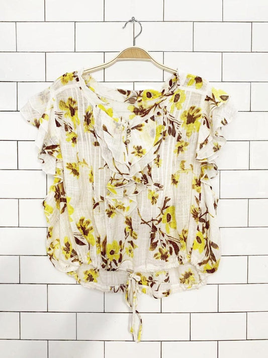 free people one naya hand - printed flutter sleeve top | made in india - good market thrift store