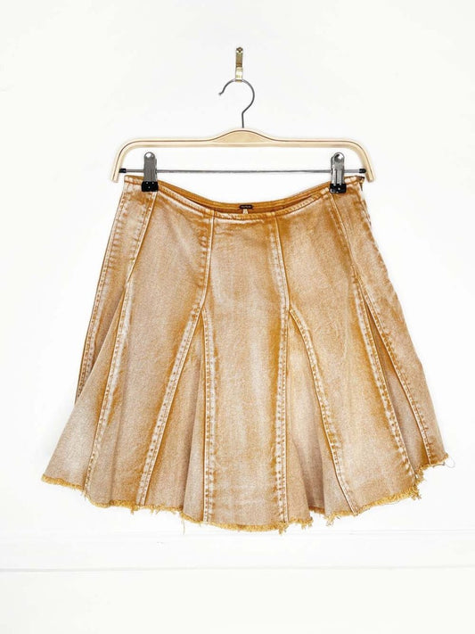 free people pleated denim mini skirt | mustard - good market thrift store