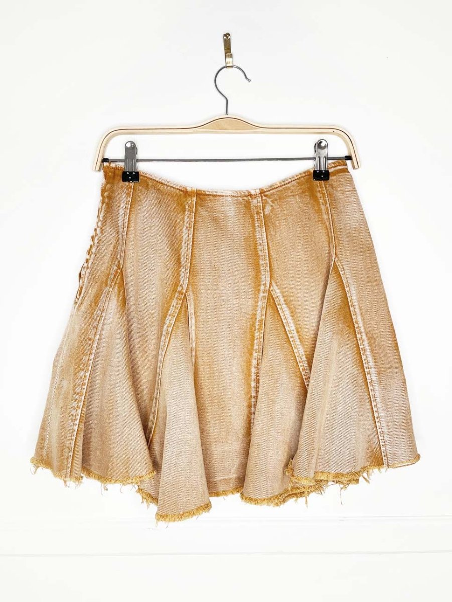free people pleated denim mini skirt | mustard - good market thrift store