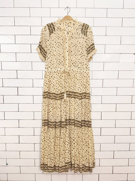 free people rare feelings pintuck ruffle trim tiered boho floral maxi dress | made in India - good market thrift store