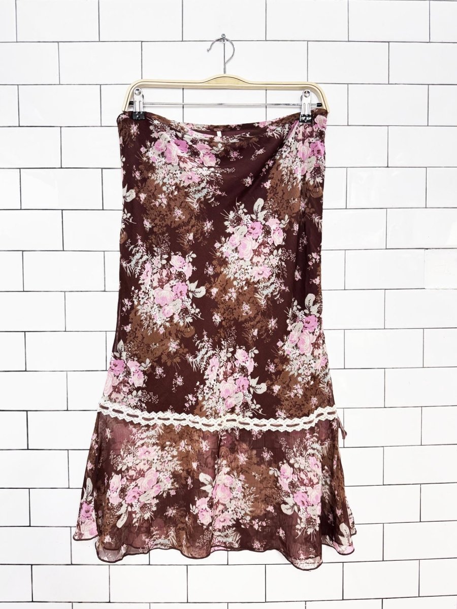 free people romantic roses floral chiffon midi skirt | made in India - good market thrift store