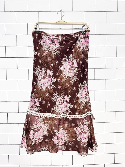 free people romantic roses floral chiffon midi skirt | made in India - good market thrift store