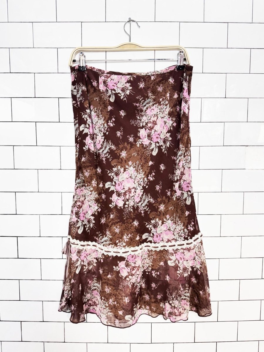 free people romantic roses floral chiffon midi skirt | made in India - good market thrift store