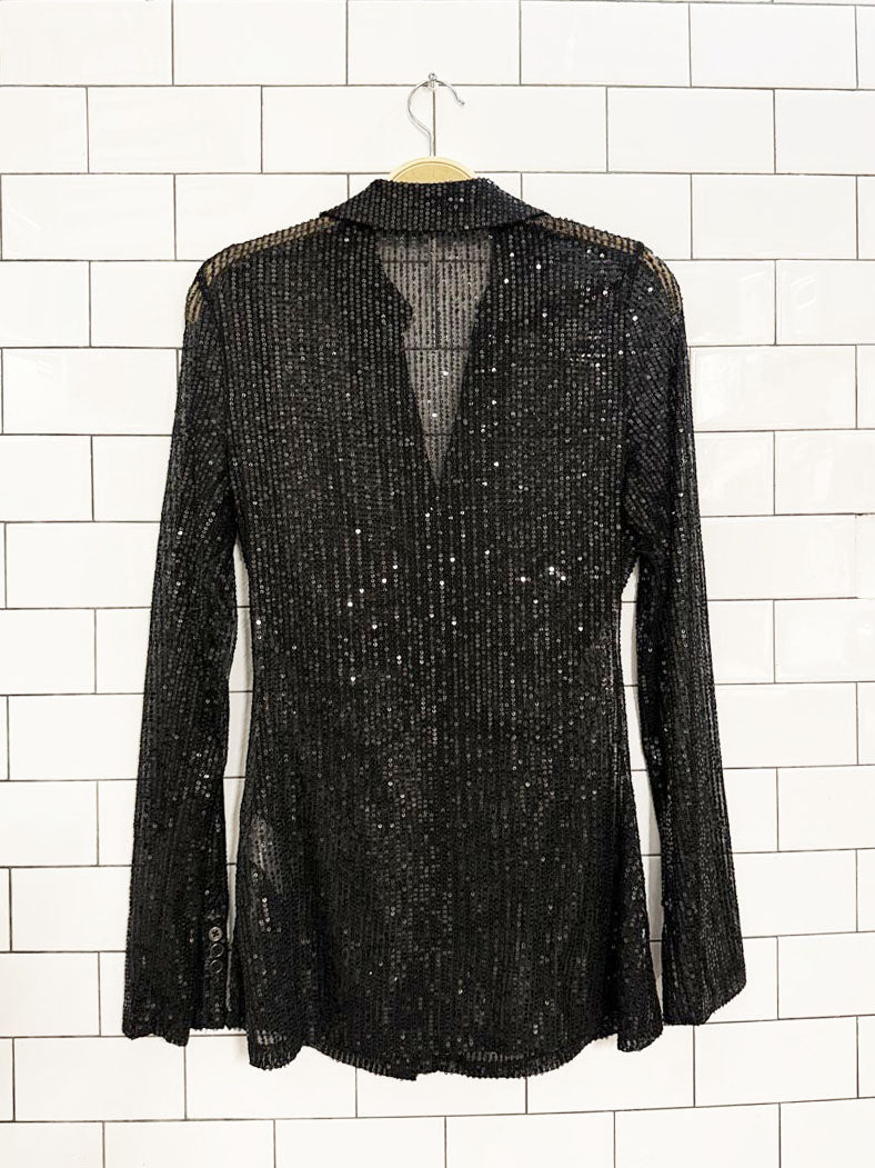 free people sheer sequin shirtee ruched full button blouse - good market thrift store