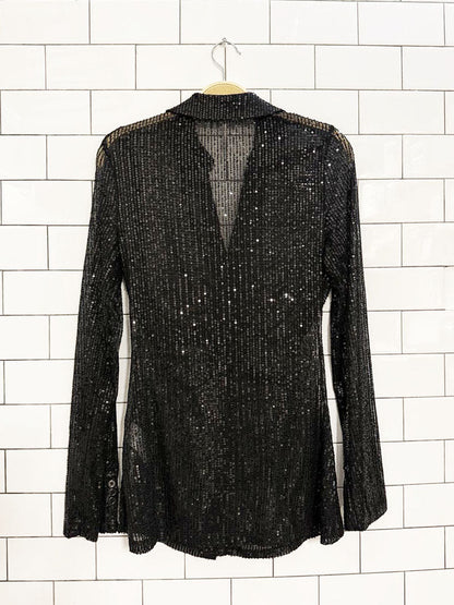 free people sheer sequin shirtee ruched full button blouse - good market thrift store